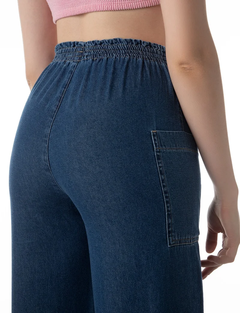 inkd Inkwell Indigo Women's Wide Leg Jeans - High-Rise | 100% Cotton| Enzyme Wash | Elasticated Waistband | Jeans for Women for Women | Best Price UAE